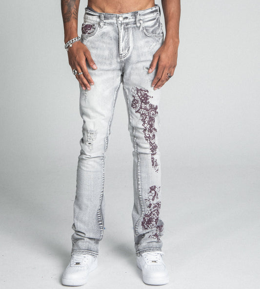 AJ27SK LACE FADED WASH STACKED JEANS