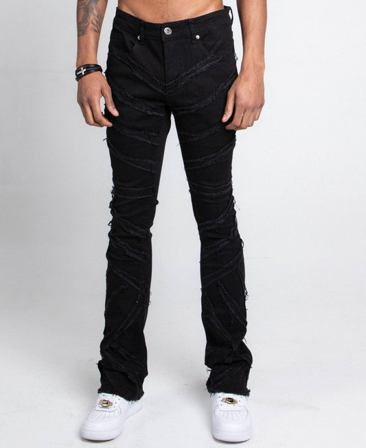 AJS410 SHREDDED STACKED JEANS