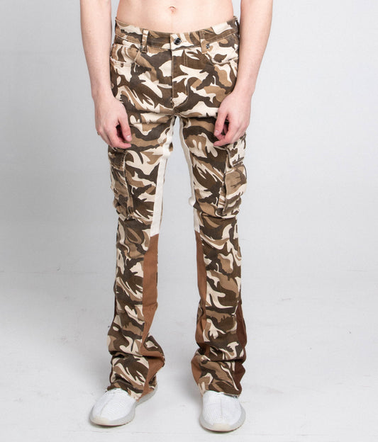 AJS699-11 BROWN CAMO STACKED PANTS