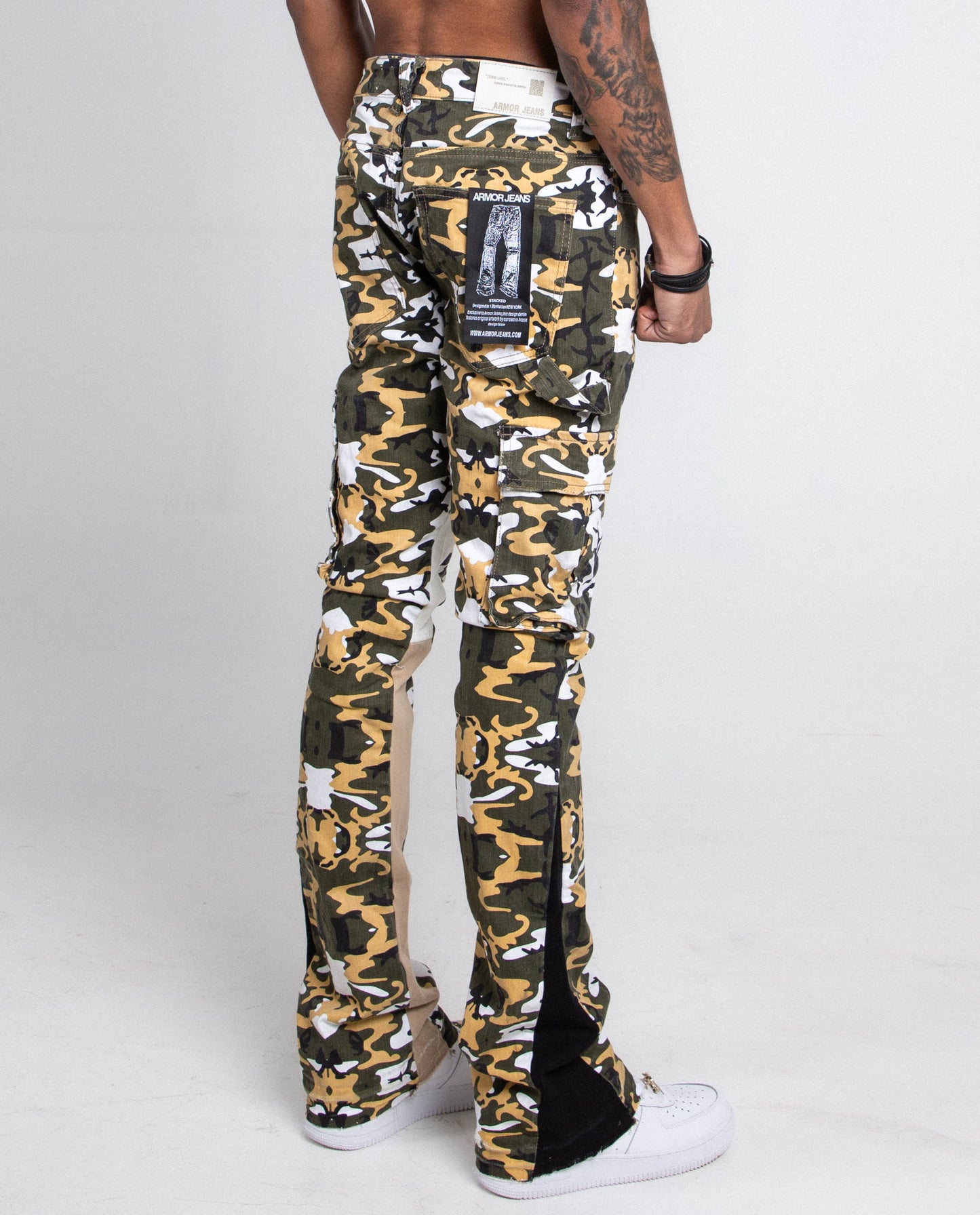 AJS699-10 CAMO STACKED CARGO PANTS