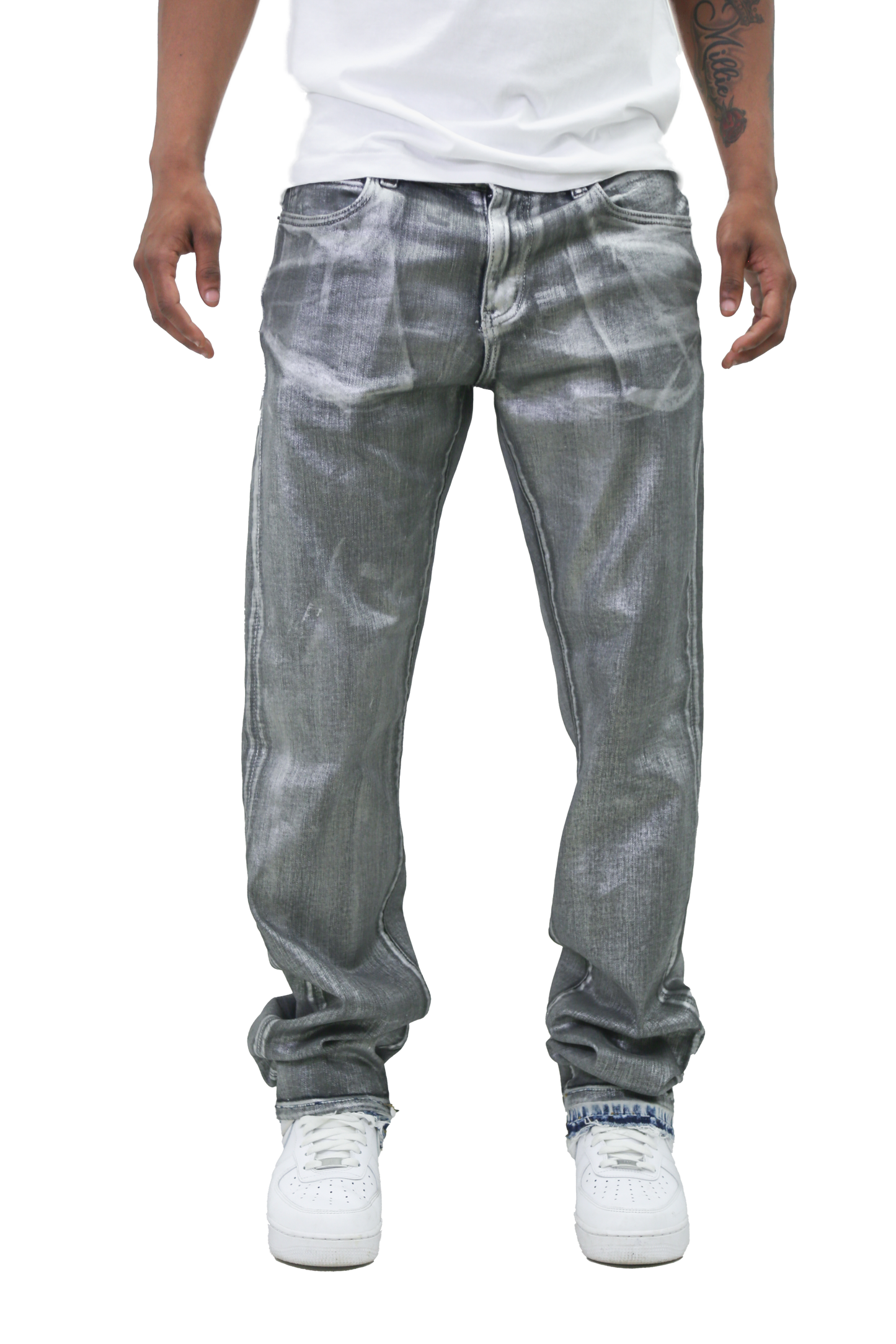 METALLIC PRINTED STACKED JEANS AJ07C