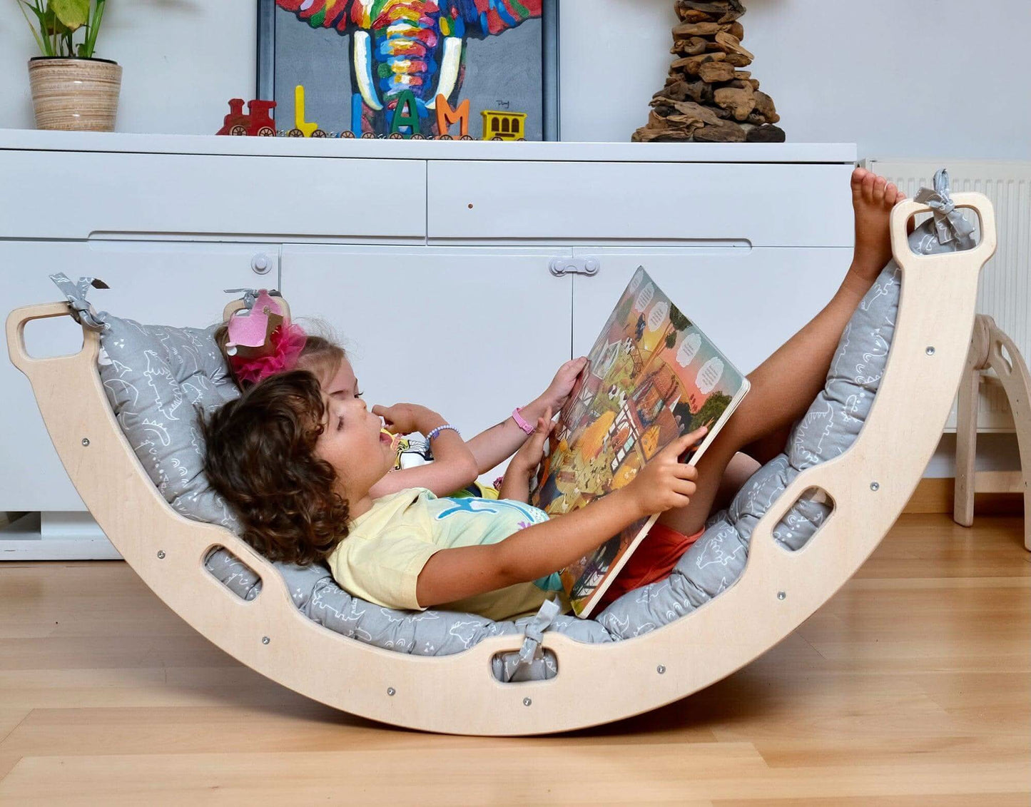 Climbing Arch / Rocker with Dinosaur Pattern Pillow