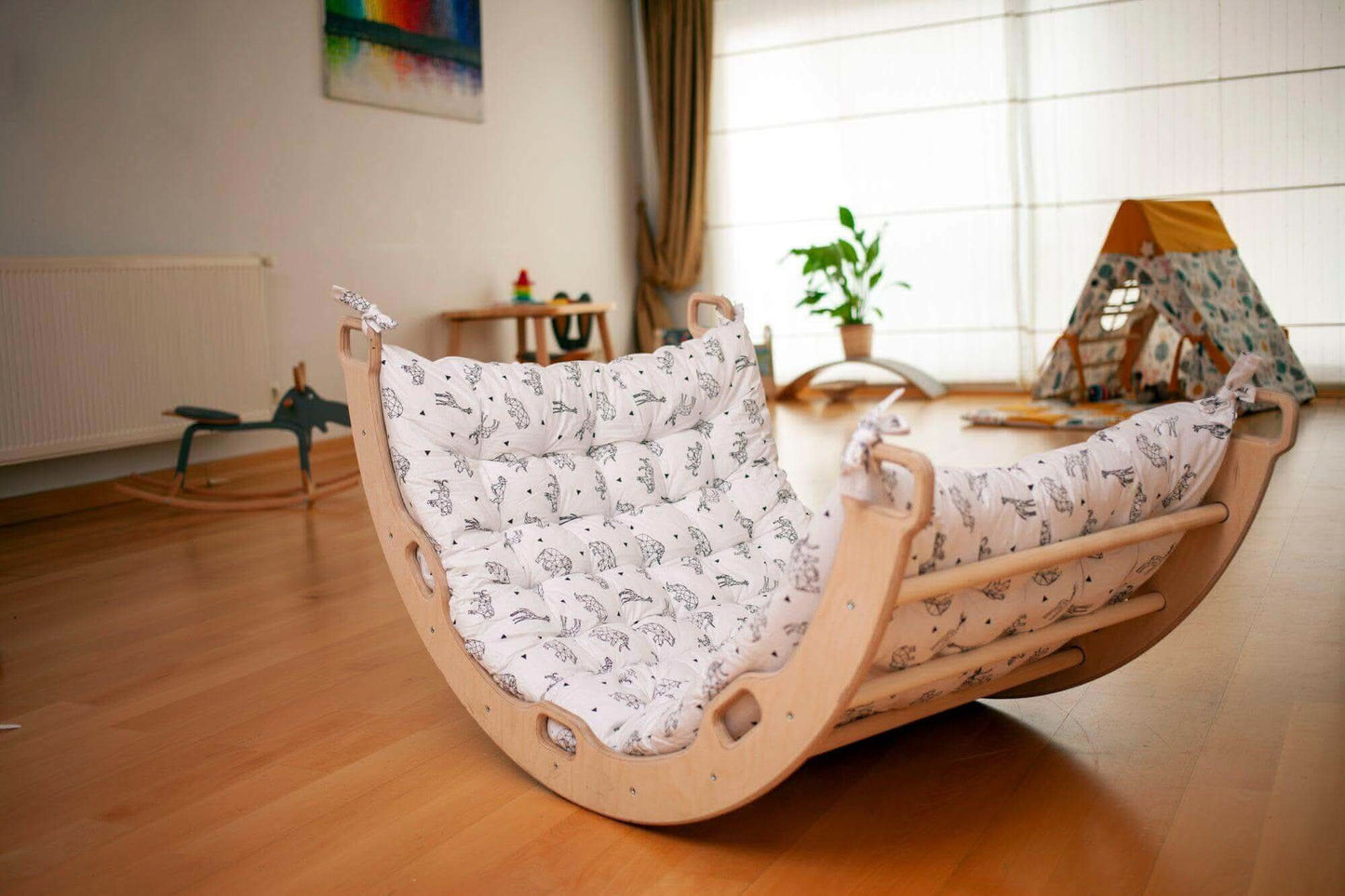 Climbing Arch / Rocker with Origami Pattern Pillow